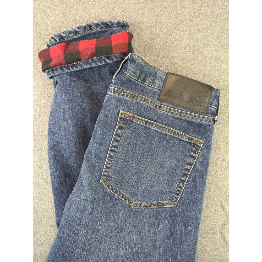 Eddie Bauer Jeans‎ Mens 32x31 Blue Flannel Lined Straight Fit Medium Wash Denim